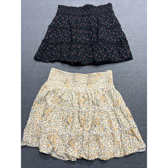 American Eagle Yellow/Black Eyelet Boho Floral Tiered Ruffle Skirts Women Sz SP - Picture 1 of 14
